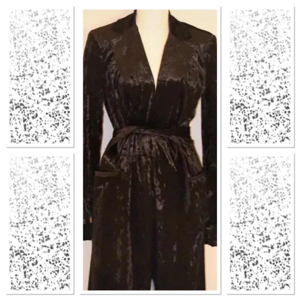 RARE Juicy Couture Velvet Tuxedo Collar Long Black Robe Duster Lingerie Coverup